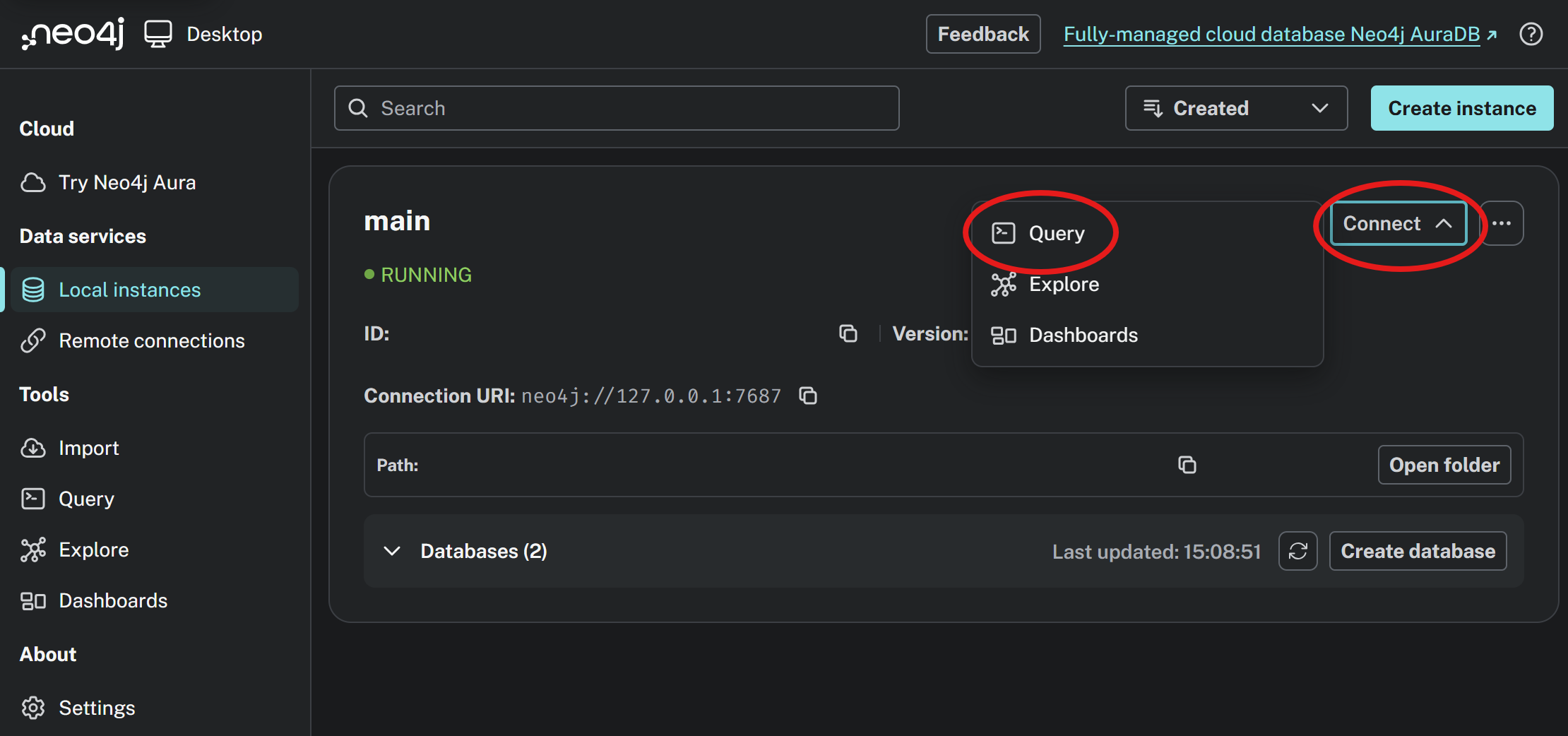 connect and query button